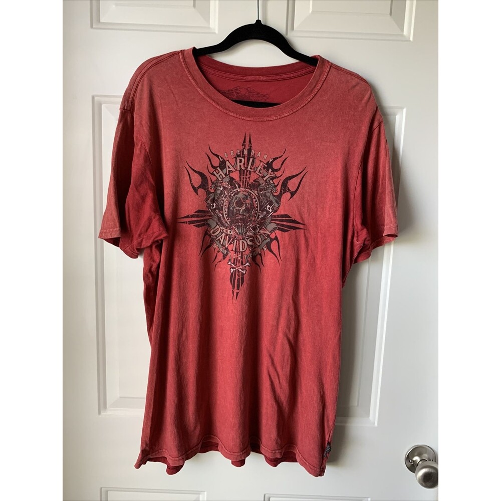 Harley Davidson Mens Large Red Distressed Cotton T-shirt